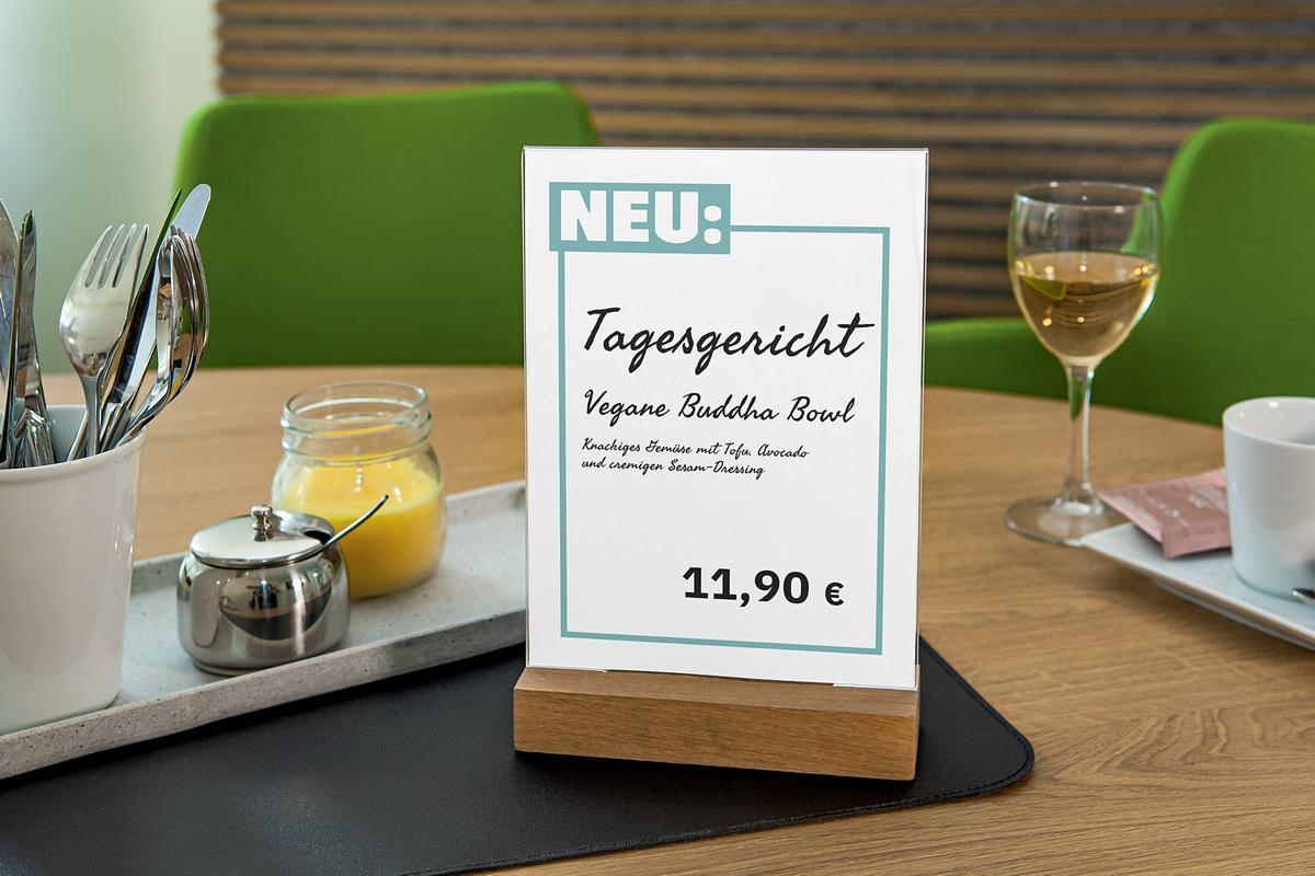 Sigel TA254 Tischaufsteller DIN A5 Acryl und Holz Transparent