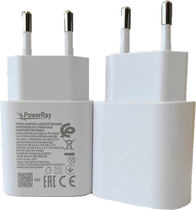 PowerRay Charger PR-TA800EWE, EU Spec 2 Pin with CE USB C, 18 W, 3A, white, Bulk (PR-TA800EWE)