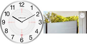 UNiLUX Wanduhr/Funkuhr "OUTDOOR", Durchm.: 355 mm, silber funkgesteuert, wetterfest, große Zahlen für gute - 1 Stück (400094566)