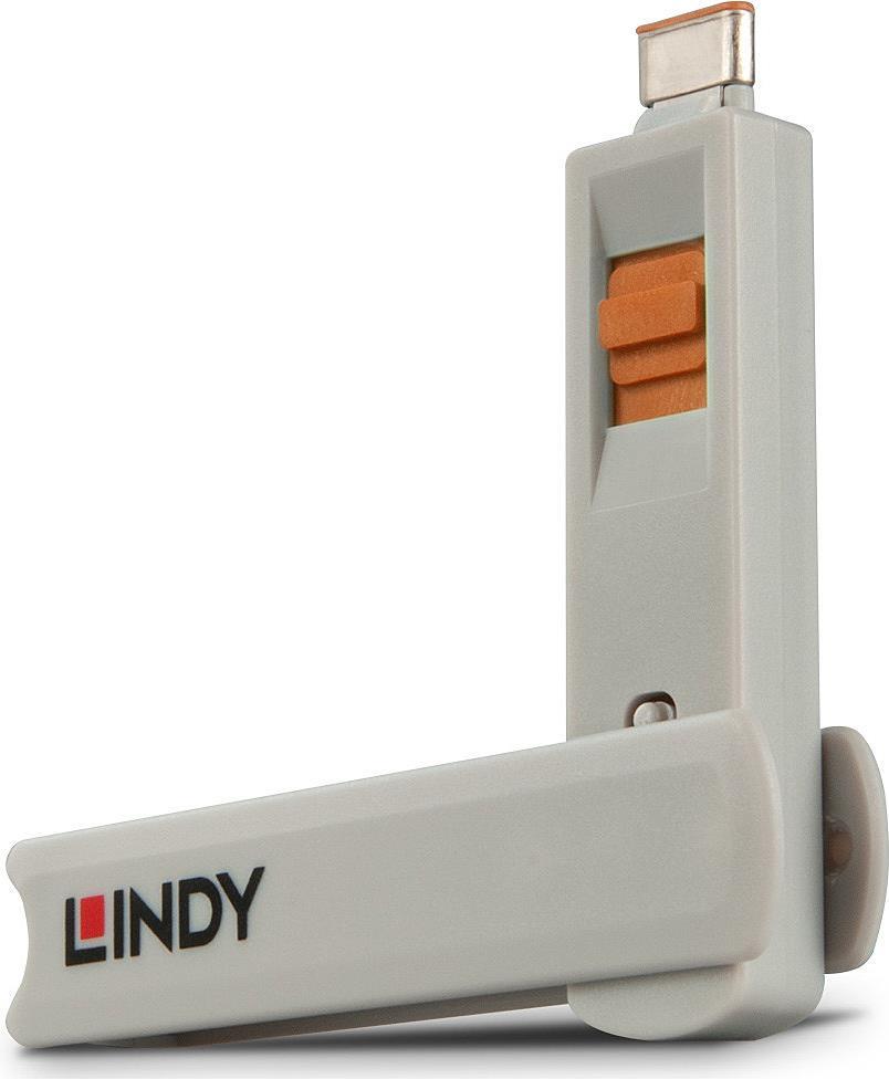 Lindy USB Typ C Port Schloss, orange 4 Stück - mit Schlüssel (40428)