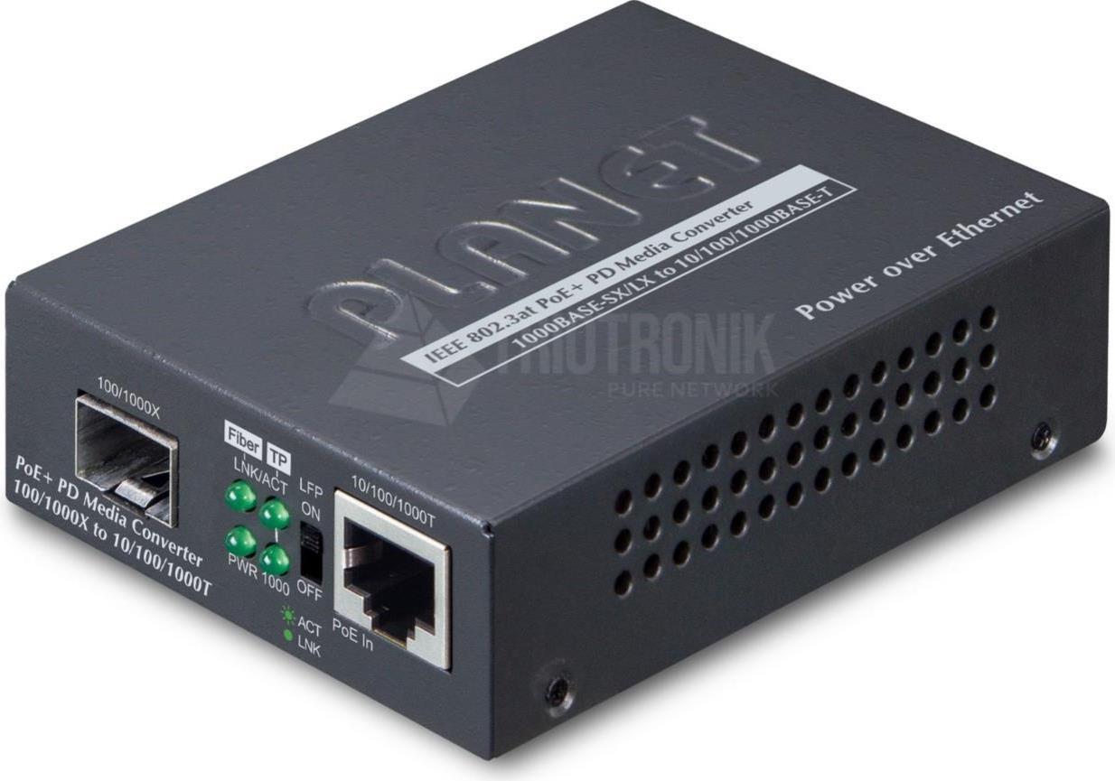 PLANET Industrial 10/100/1000T to 100/1000X SFP Gigabit Converter, 802.3at PoE+ Industrial Ethernet (GT-805A-PD)