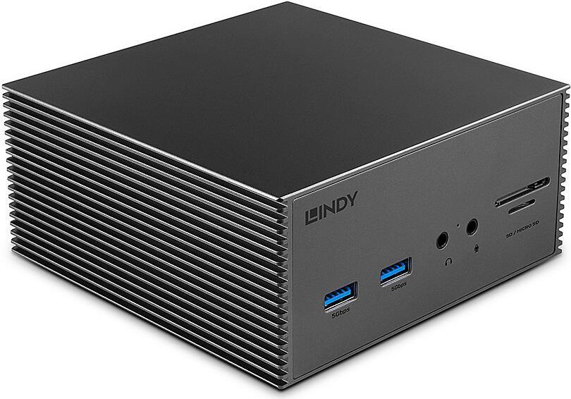 Lindy DST-Pro 101, USB C Laptop Dockingstation mit 4K-Unterstützung und 100W Netzteil 4K DP, HDMI, USB 3.2 Gen 1, USB 2.0, PD 3.0, Gigabit, SD, MicroSD, Audio (43378)