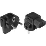 Stromadapter Schutzkontakt-Stecker Typ E+F (CEE 7/7) an Kaltgeräte-Buchse C13, abgewinkelt, schwarz (PA-0133S)