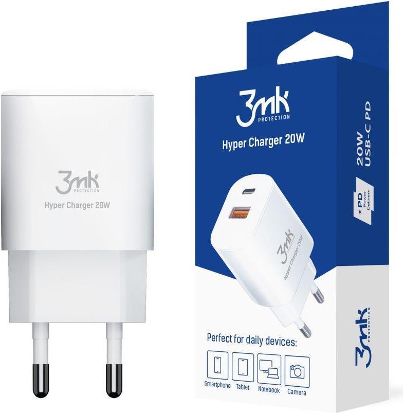 3mk Netzwerkladegerät Hyper Charger 20W, 1x USB-C (PD) + 1x USB, weiß (5903108447003)