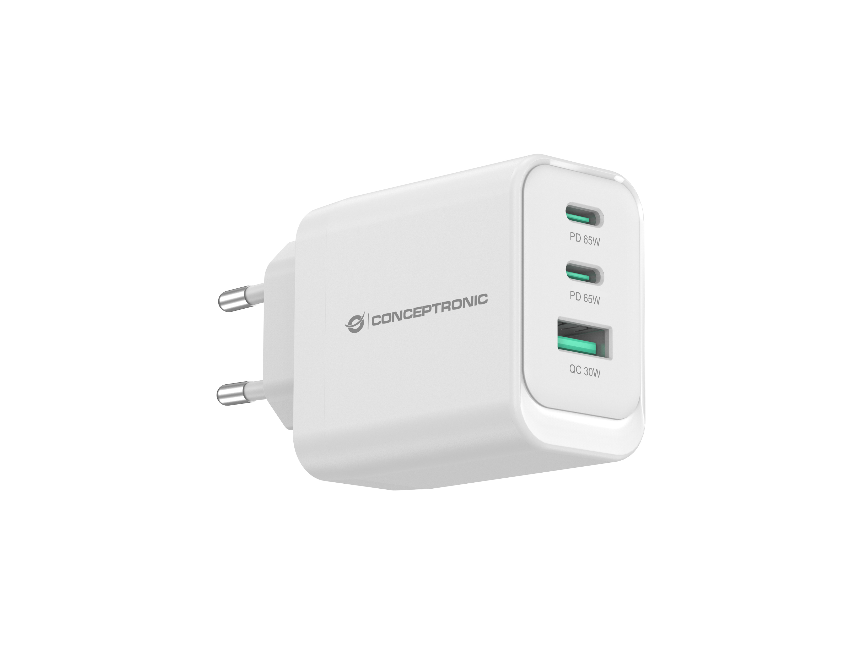 Conceptronic ALTHEA21W65 3-Port 65W GaN Ladegerät 2x USB-C 1x USB-A Weiß