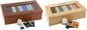 APS Teebox, aus Holz, 4 Kammern, hellbraun Holzbox mit Sichtfenster, mit Aufschrift "Tee", mit 4 - 1 Stück (11575)