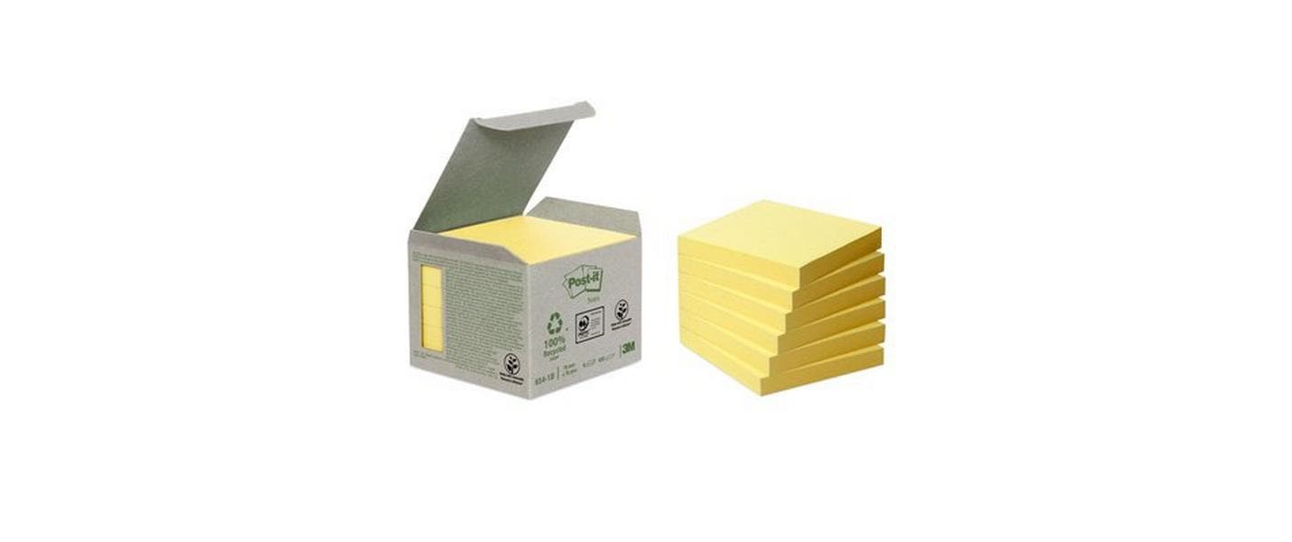 Post-it Recycling Notes 654 Haftnotizen 76 x 76 mm 6 x 100 Blatt Gelb