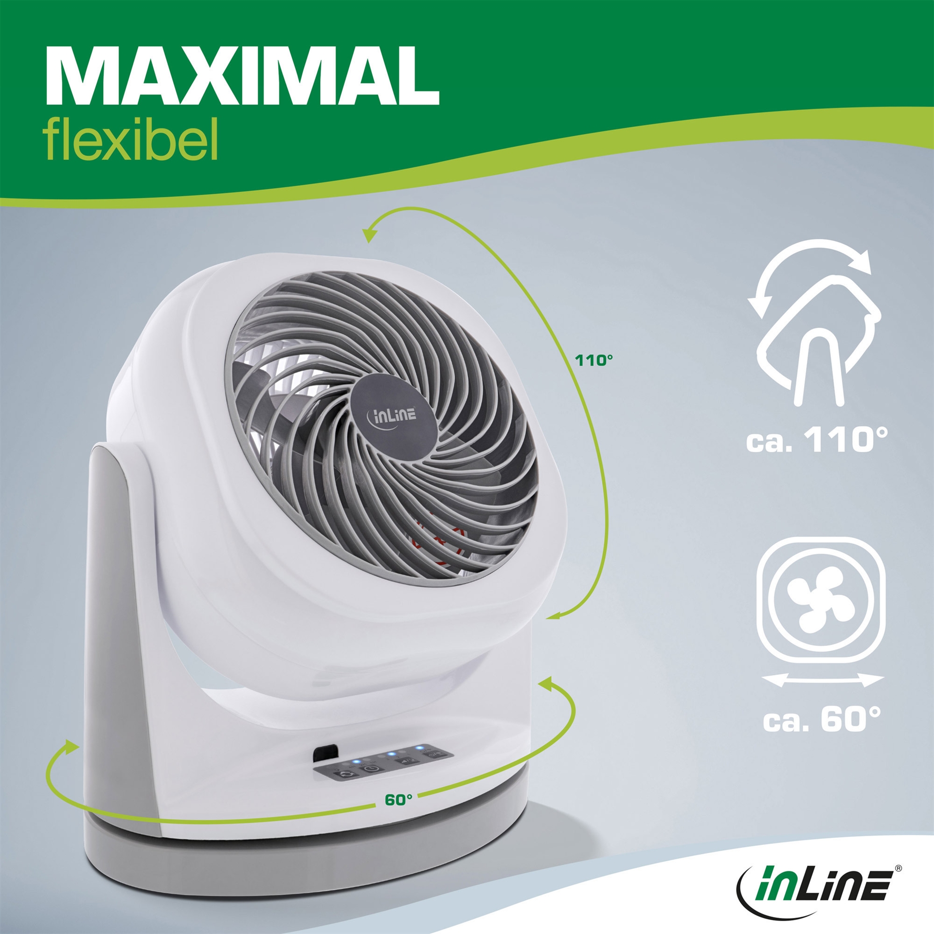 InLine SmartHome WLAN Tischventilator 45 W 57 dB Weiß/Grau