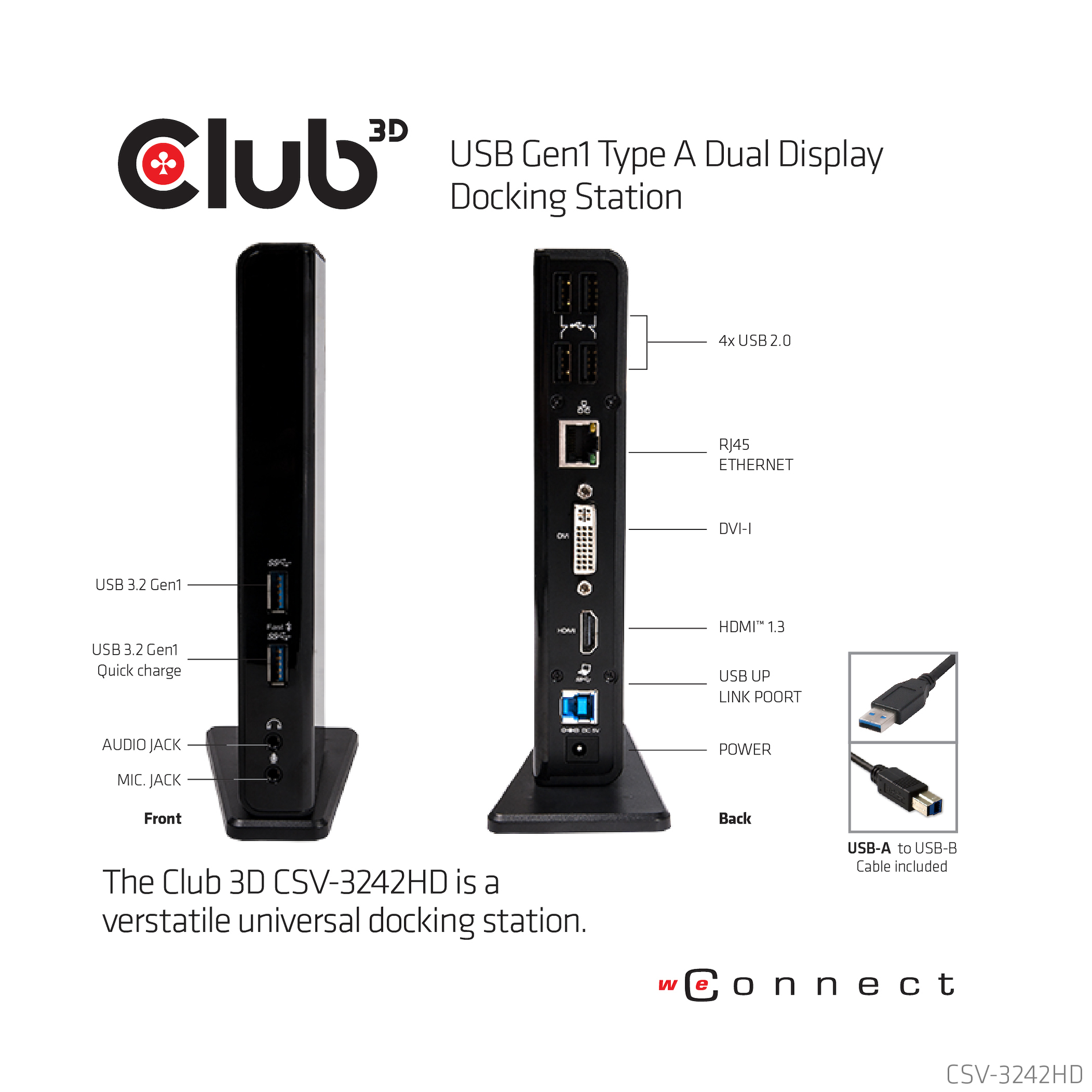 Club 3D SenseVision USB 3.0 Dual Display Docking Station Schwarz