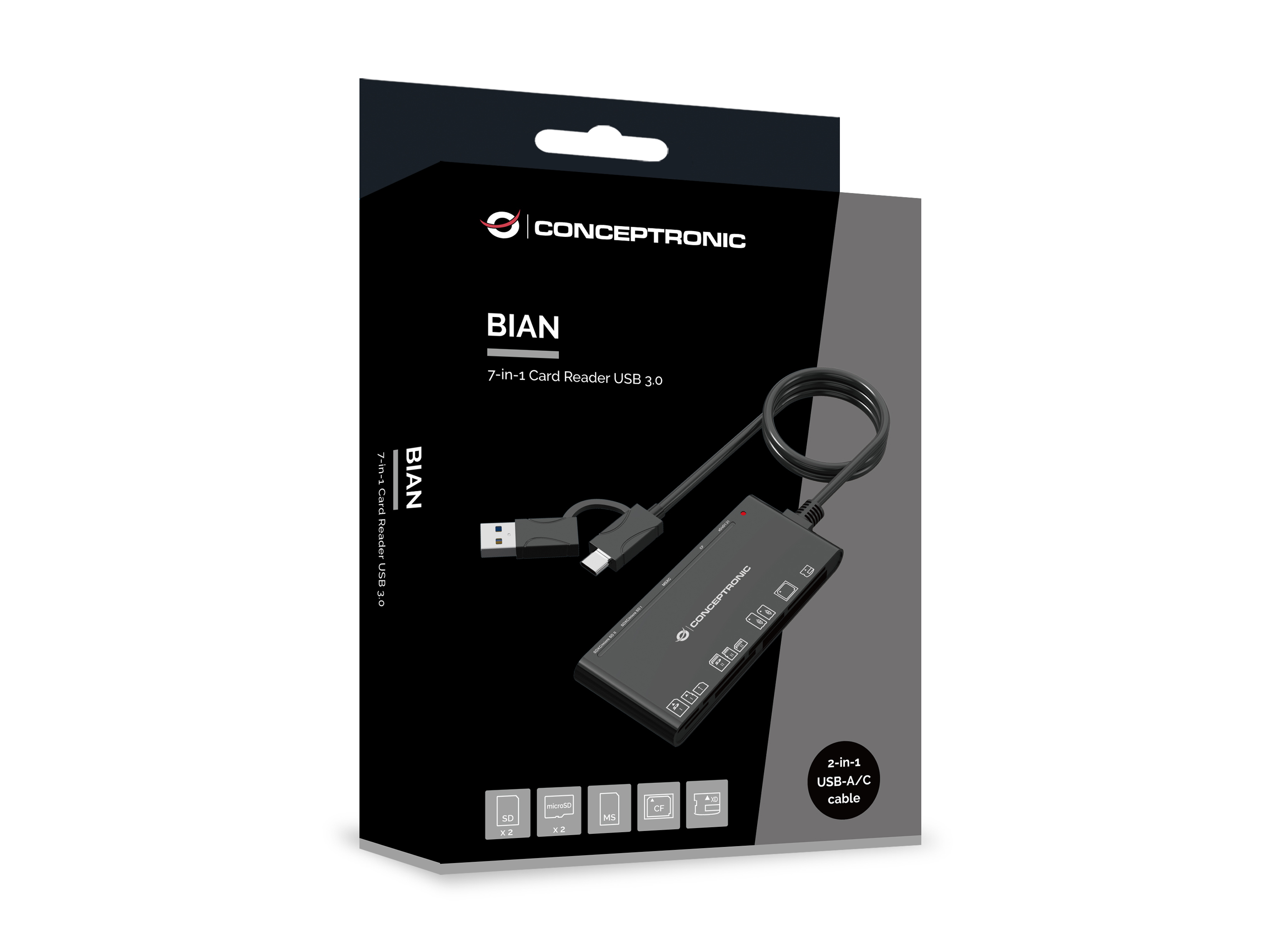 Conceptronic BIAN10B 7-in-1 Kartenleser USB 3.2 Gen 1 Type-A/Type-C Schwarz