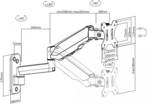 Wandhalterung für 1 LCD TV LED 43,20cm (17")-32 drehbar, 2 Arm, mit Gasfeder, schwarz Hersteller: Techly (ICA-LCD-G112)