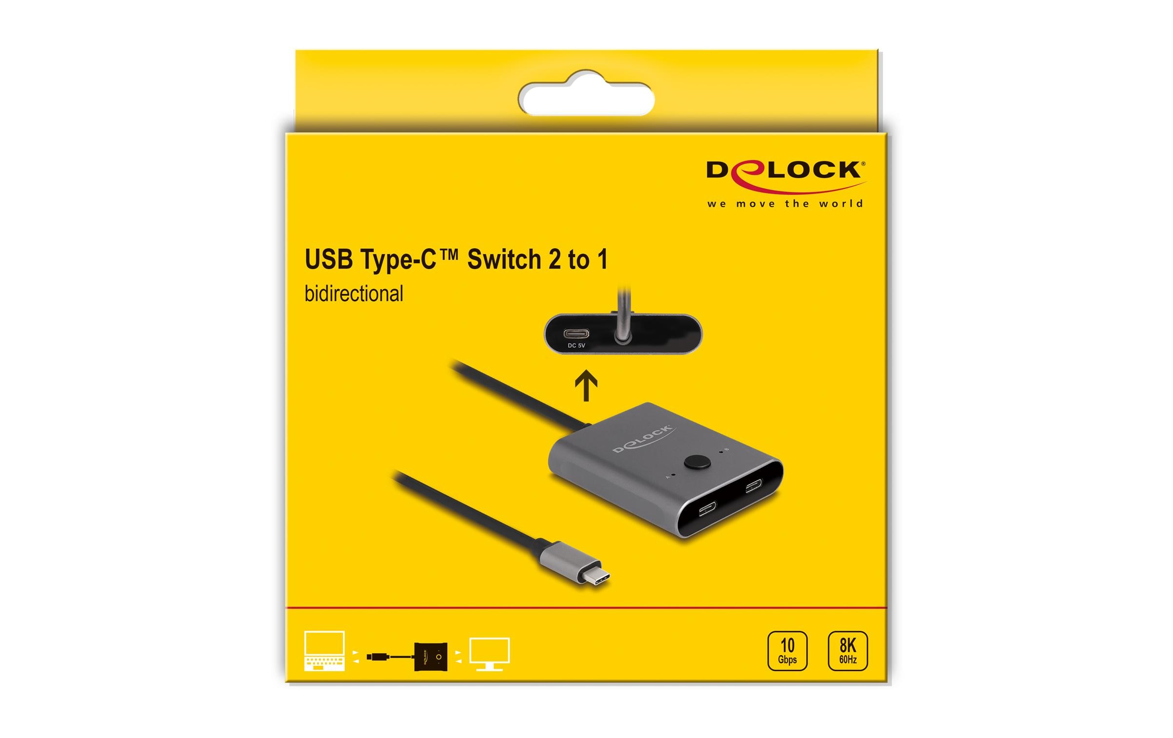 Delock Switch 2 to 1 USB-C Hub bidirektional 8K 10 Gbps Grau