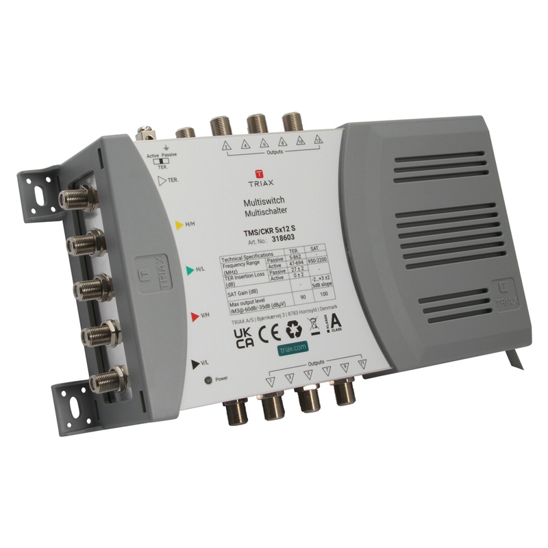 Triax TMS/CKR 5x12 S Multischalter 4 SAT + 1 Terr. 12 Ausgänge mit Netzteil Grau