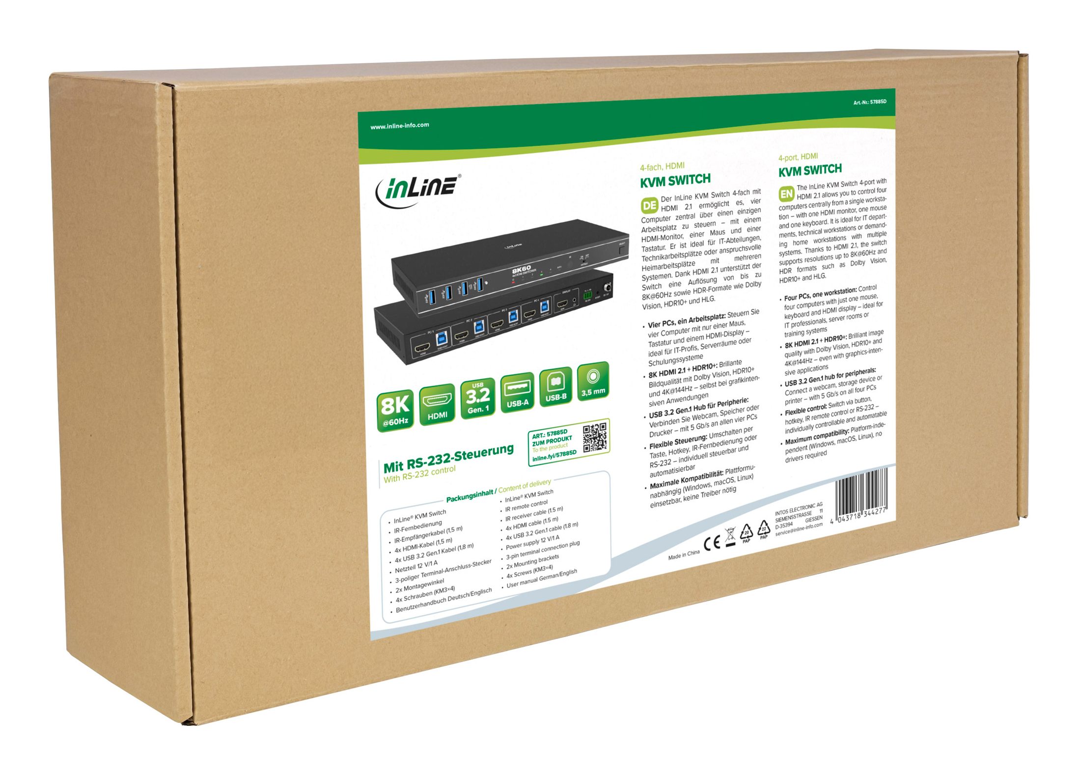 InLine 57885D KVM-Switch 4-Port HDMI 8K Ultra HD USB 3.0 Schwarz