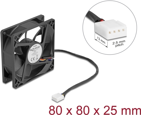 Delock Axiallüfter 24 V DC 80 x 80 25 mm schwarz (67301)