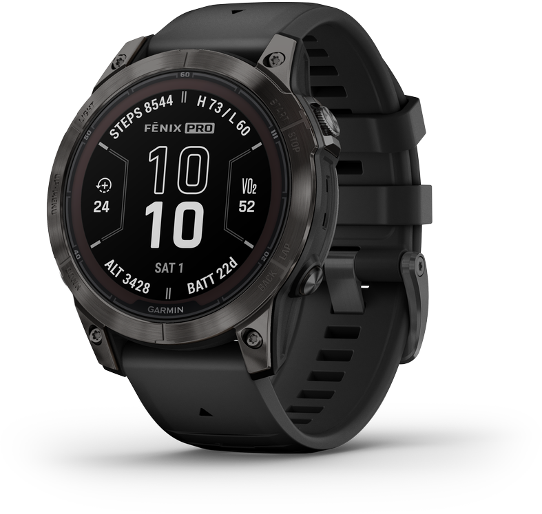 Garmin fenix® 7 Pro Smartwatch – Sapphire Solar Edition Carbon Grey DLC Titanium mit schwarzem Armband (010-02777-11)