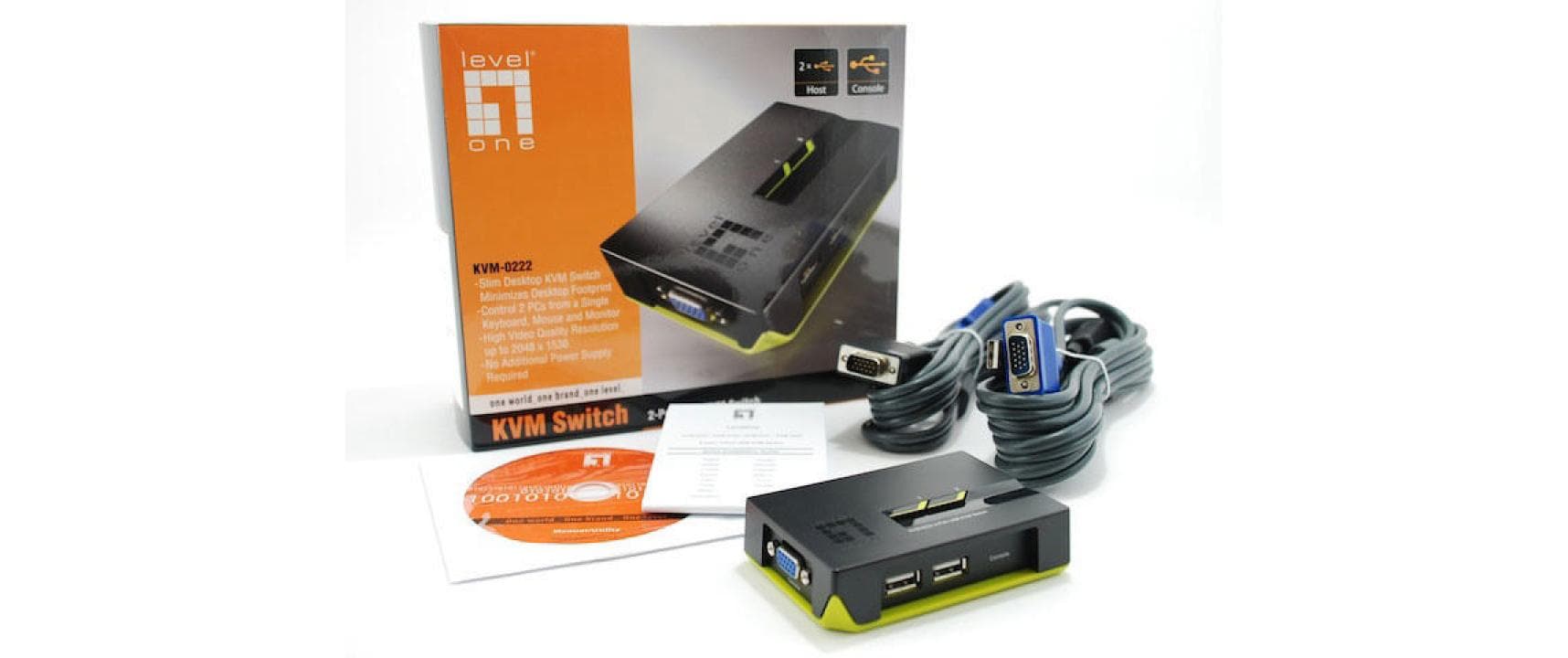 LevelOne ViewCon KVM-0222 KVM-Switch 2 Ports Schwarz, Grün