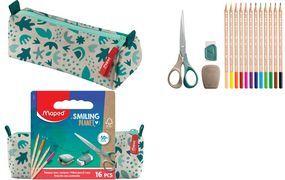 Maped Schlamper-Etui SMILING PLANET, creme/grün, bestückt dreieckige Form, aus 100% recyceltem Stoff, mit Reißver - 1 Stück (899804FM)