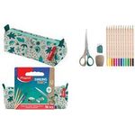 Maped Schlamper-Etui SMILING PLANET, creme/grün, bestückt dreieckige Form, aus 100% recyceltem Stoff, mit Reißver - 1 Stück (899804FM)