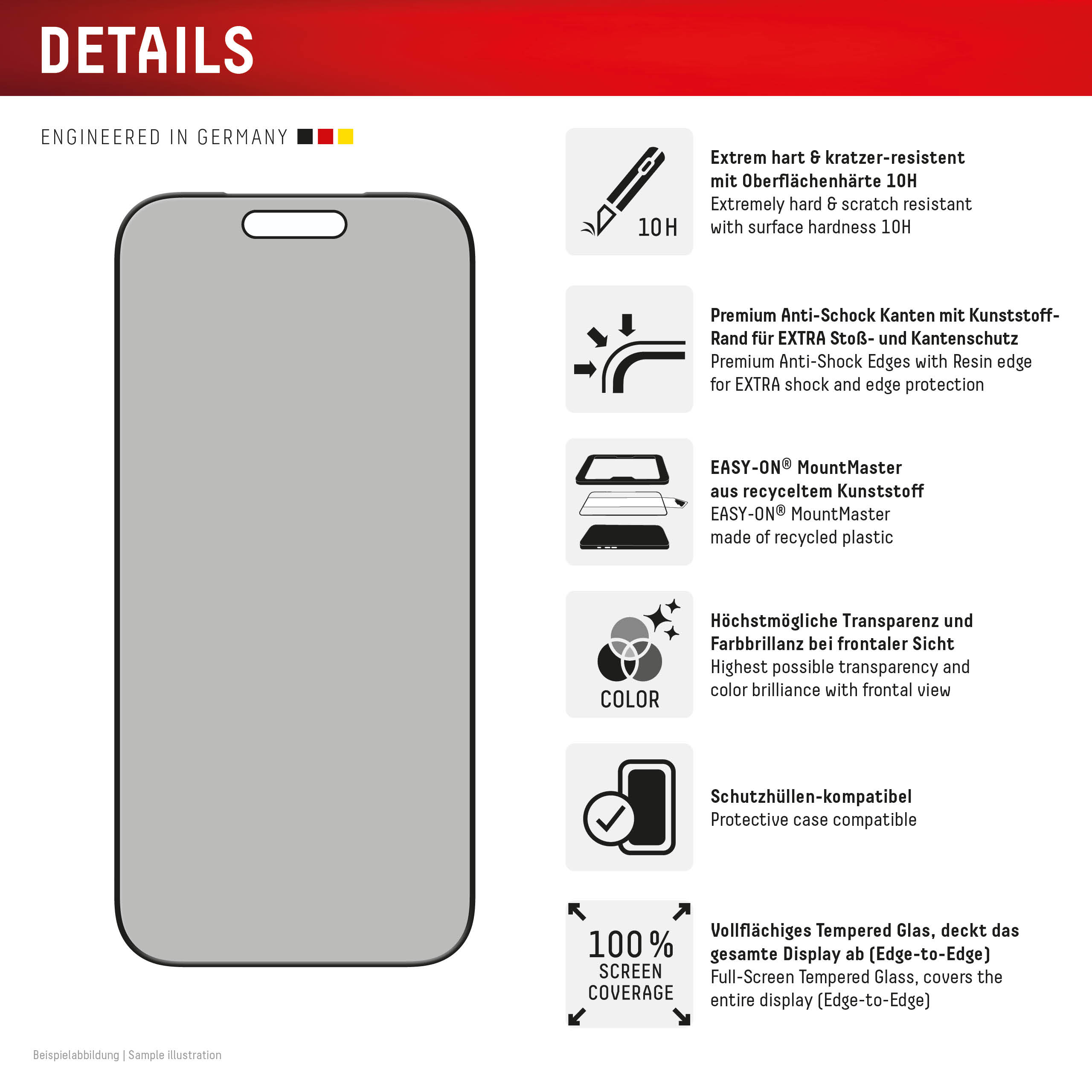 E.V.I. DISPLEX Privacy Glass MountMaster Displayschutzglas Apple iPhone 17 Pro Schwarz