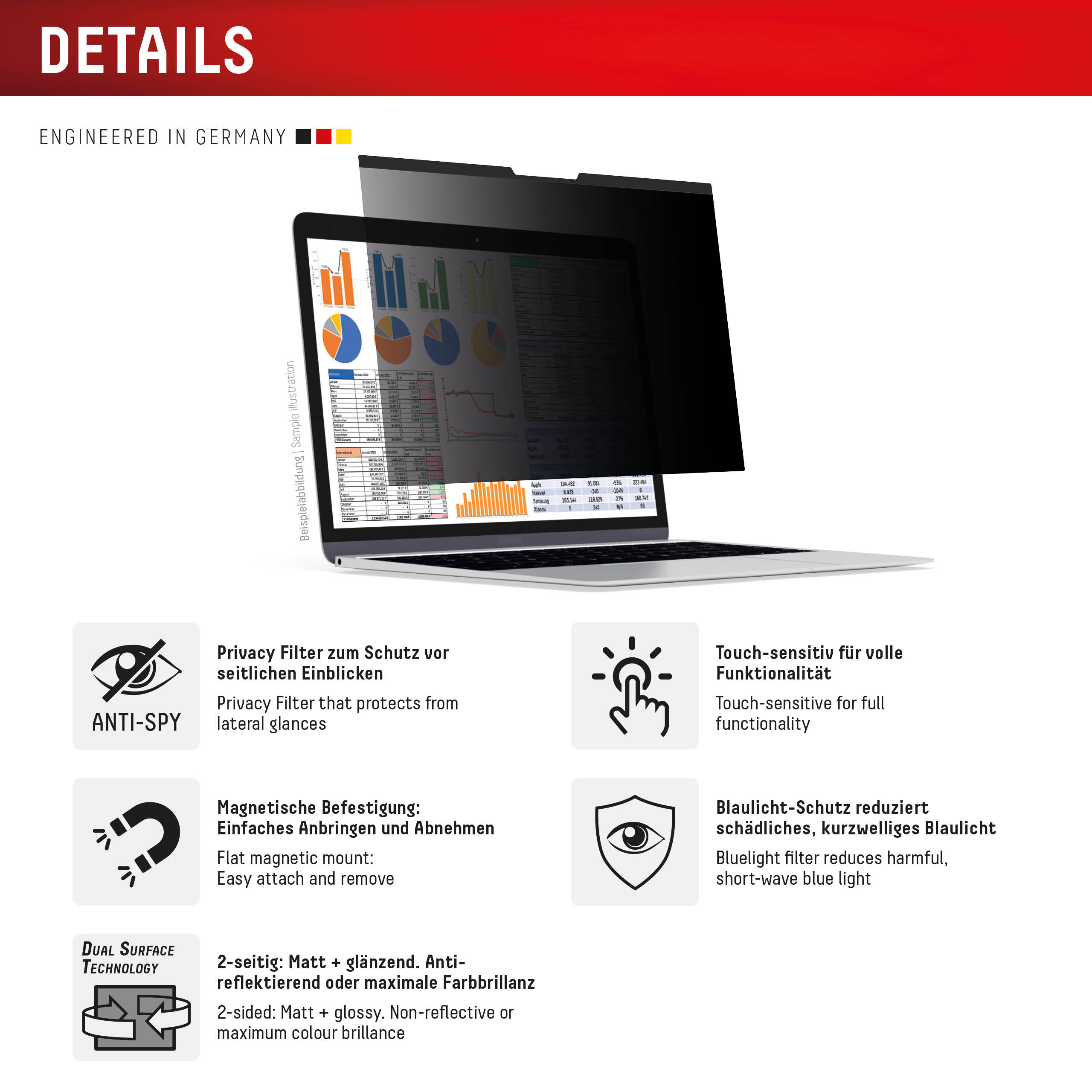 E.V.I. DISPLEX Privacy Safe MS Surface Laptop Studio 2 14.4" Blickschutzfilter Schwarz