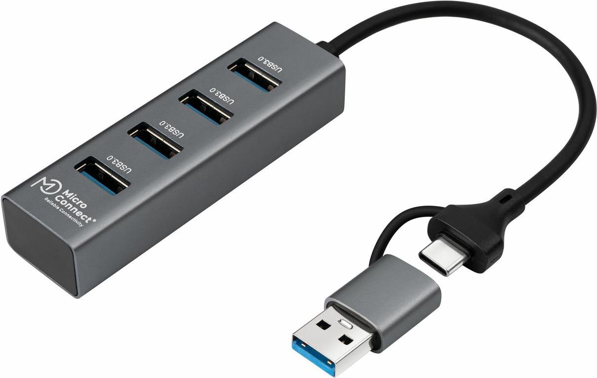 Microconnect USBHUB4-2IN1 Schnittstellen-Hub USB 3.2 Gen 1 (3.1 Gen 1) Type-A 5000 Mbit/s Schwarz (USBHUB4-2IN1)