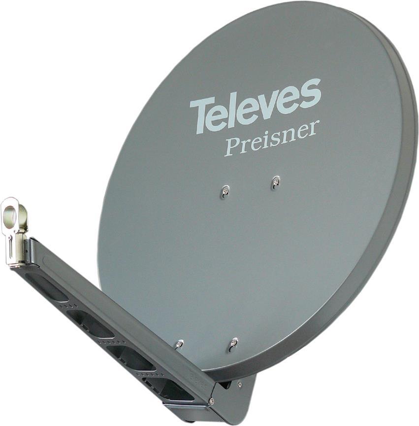 Televes S75QSD-G. Input frequenz-range: 10,7 - 12,75 GHz, Verstärkung dBi (bei Antennenkabel): 38,5 dBi. Gewicht: 8,5 kg. Produktfarbe: Graphit. Material: Aluminium (S75QSD-G)