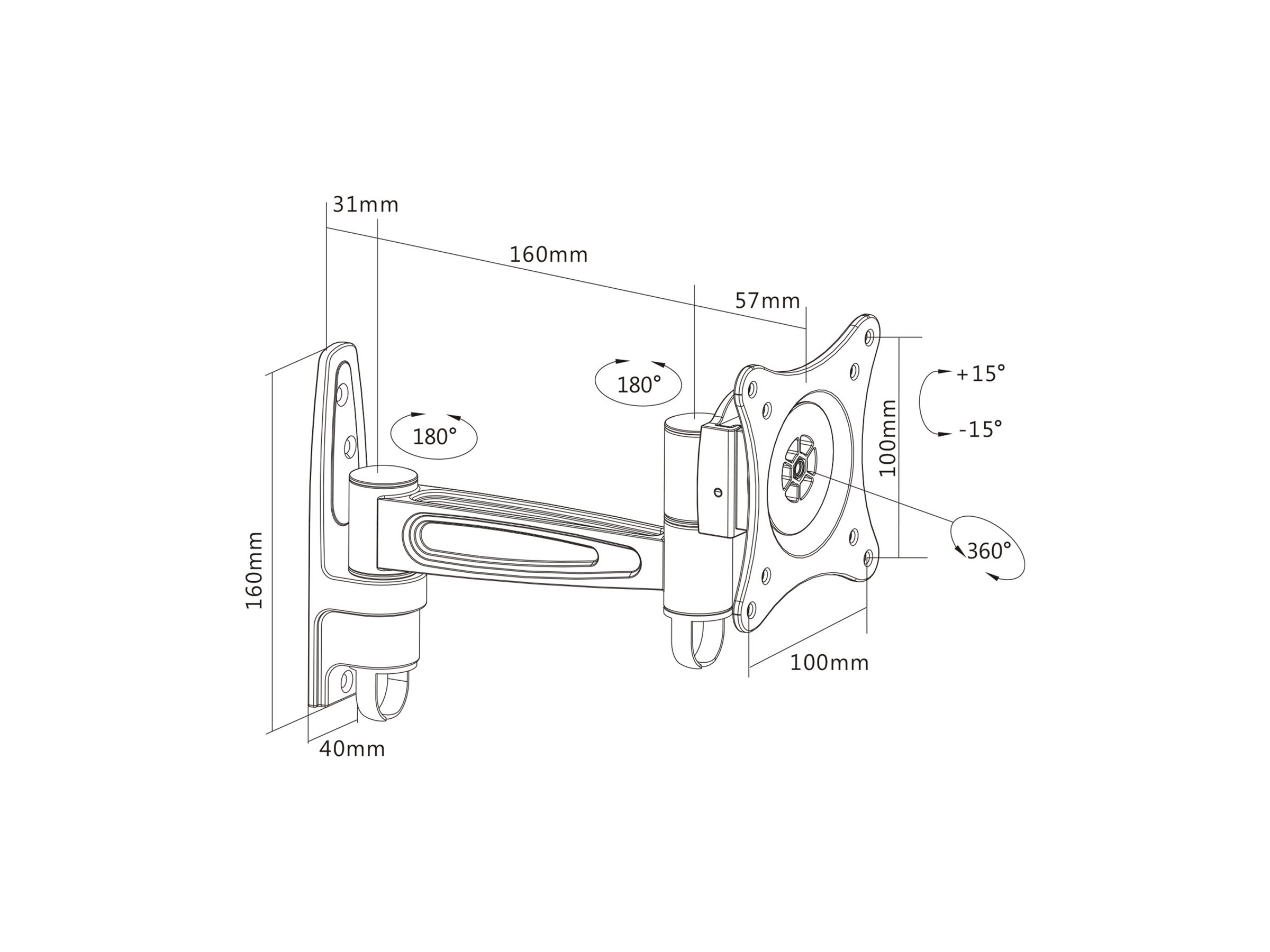 InLine Wandhalterung 23106D für Monitore bis 27" max. 15 kg einteiliger Arm Schwarz
