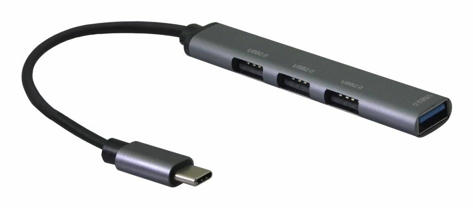 Helos USB-Hub 4-in-1 USB-C 3.2, 3x USB-A 2.0 + 1x USB-A 3.0, Spacegrau
