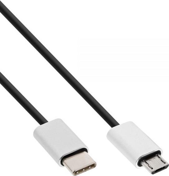 InLine® USB 2.0 Kabel, Typ C Stecker an Micro-B Stecker, schwarz/Alu, flexibel, 1,5m (35844)