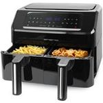 Emerio Smart Fryer AF-130376.1. Produkttyp: Heißluftfritteuse, Fassungsvermögen: 7,2 l, Temperatur (min): 50 °C. Bauart: Doppel, Produktfarbe: Schwarz, Steuerung: Berührung. Leistung: 2400 W. Verpackungsbreite: 415 mm, Verpackungstiefe: 425 mm, Verpackungshöhe: 325 mm (AF-130376.1)
