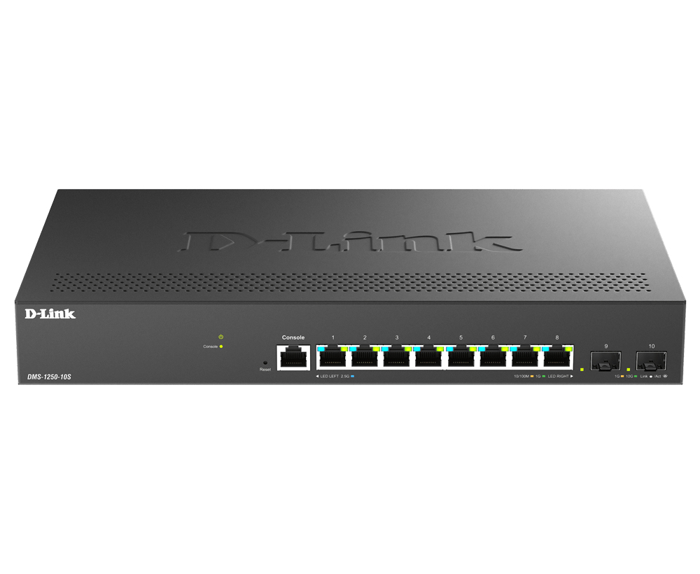 D-Link DMS-1250-10S/E Managed Switch L2+ 8x 2.5GBase-T 2x 10G SFP+ Schwarz