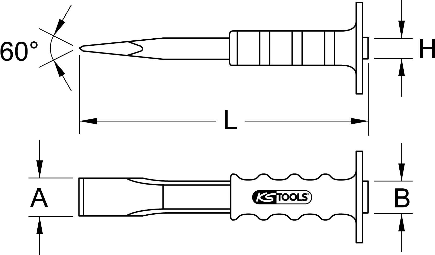 KS TOOLS Maurermeißel mit Handschutzgriff,flach oval,27x250mm (162.0202)