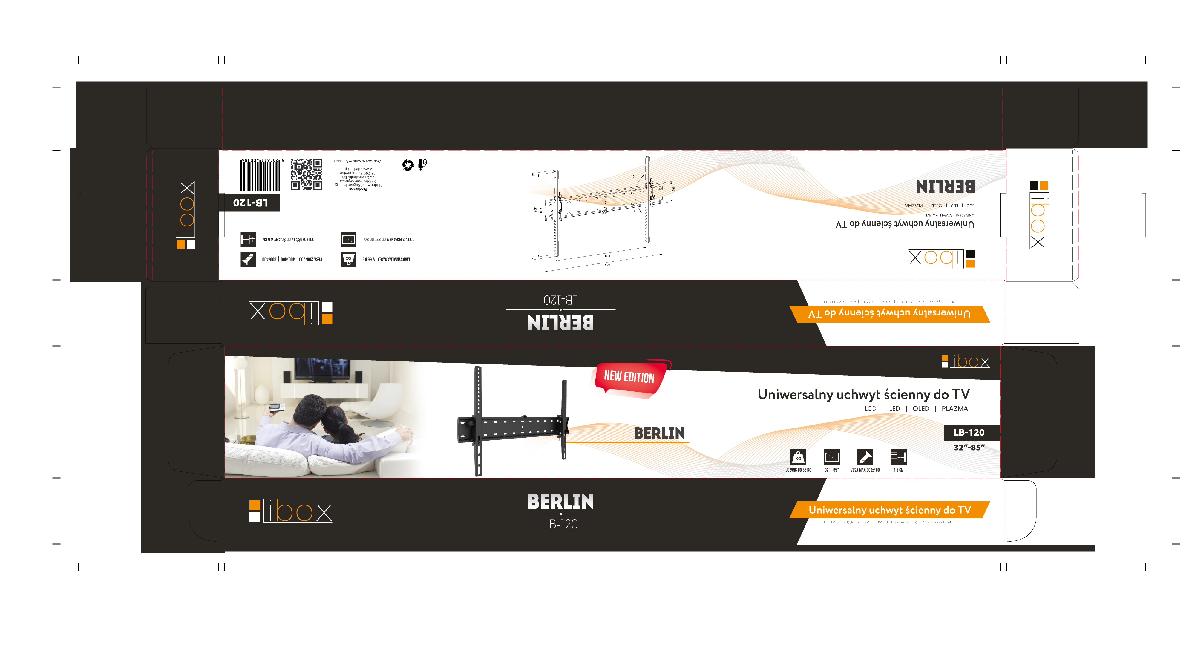 Libox BERLIN LB-120 TV-Wandhalterung bis 85" Schwarz