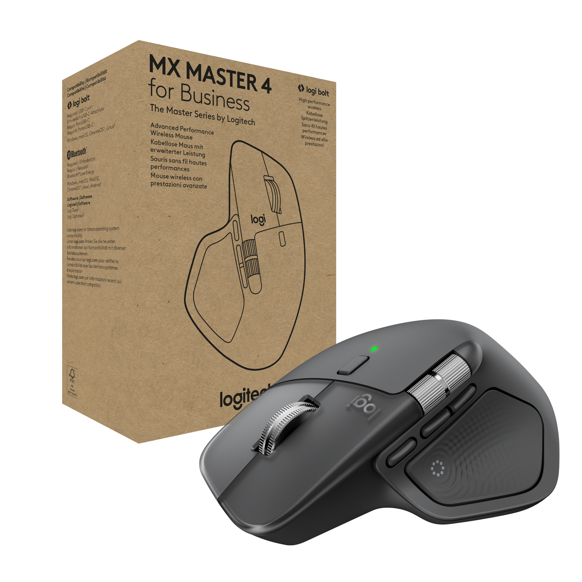 Logitech MX Master 4 for Business Kabellose Maus Bluetooth + 2,4 GHz 8 Tasten Graphite