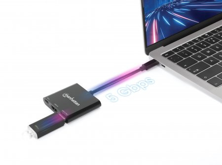 Manhattan 130622 Dockingstation HDMI 4K@30Hz USB-A USB-C PD 100W Schwarz