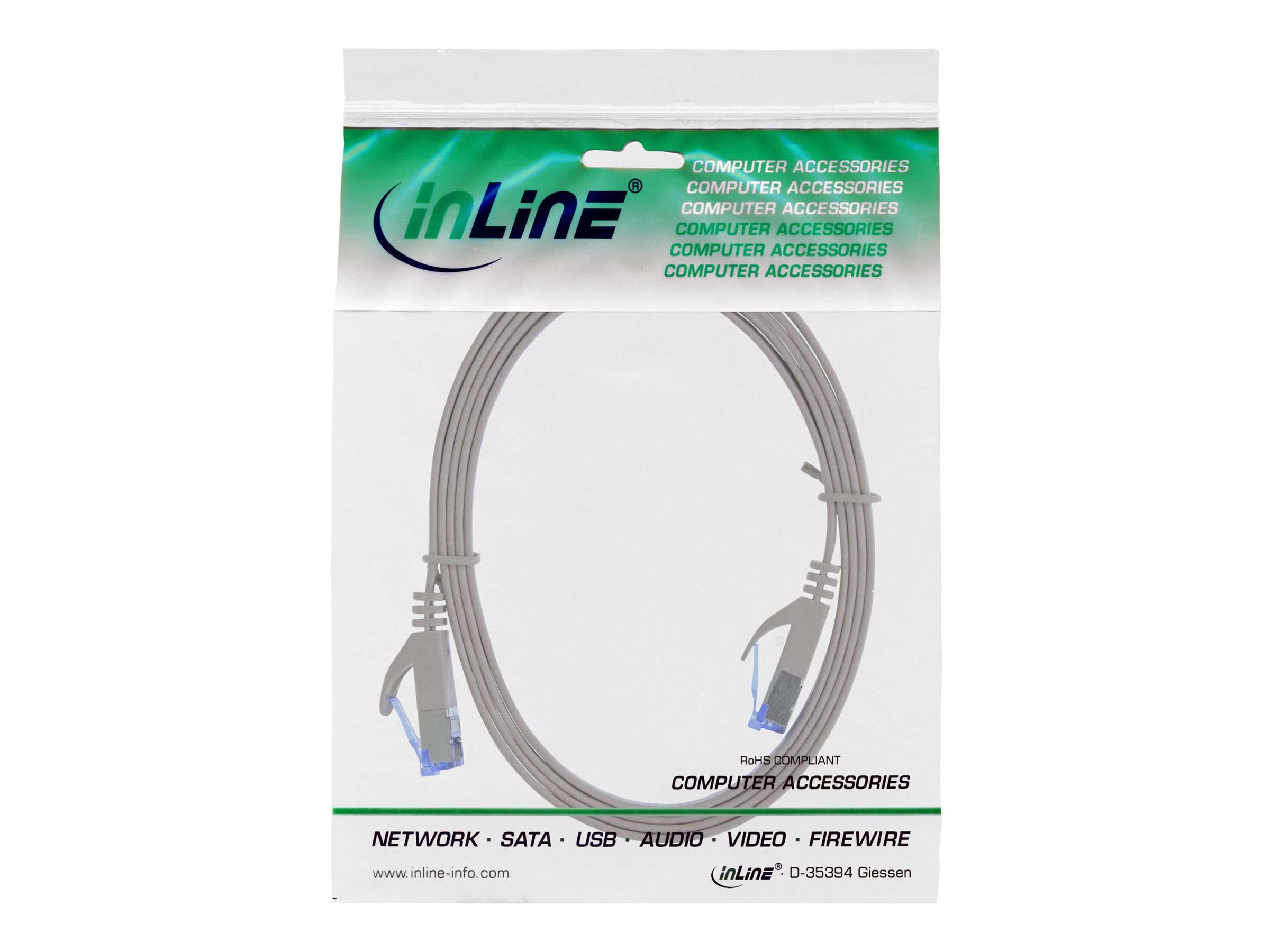 InLine Patchkabel flach, U/FTP, Cat.6A, 2 m, Grau