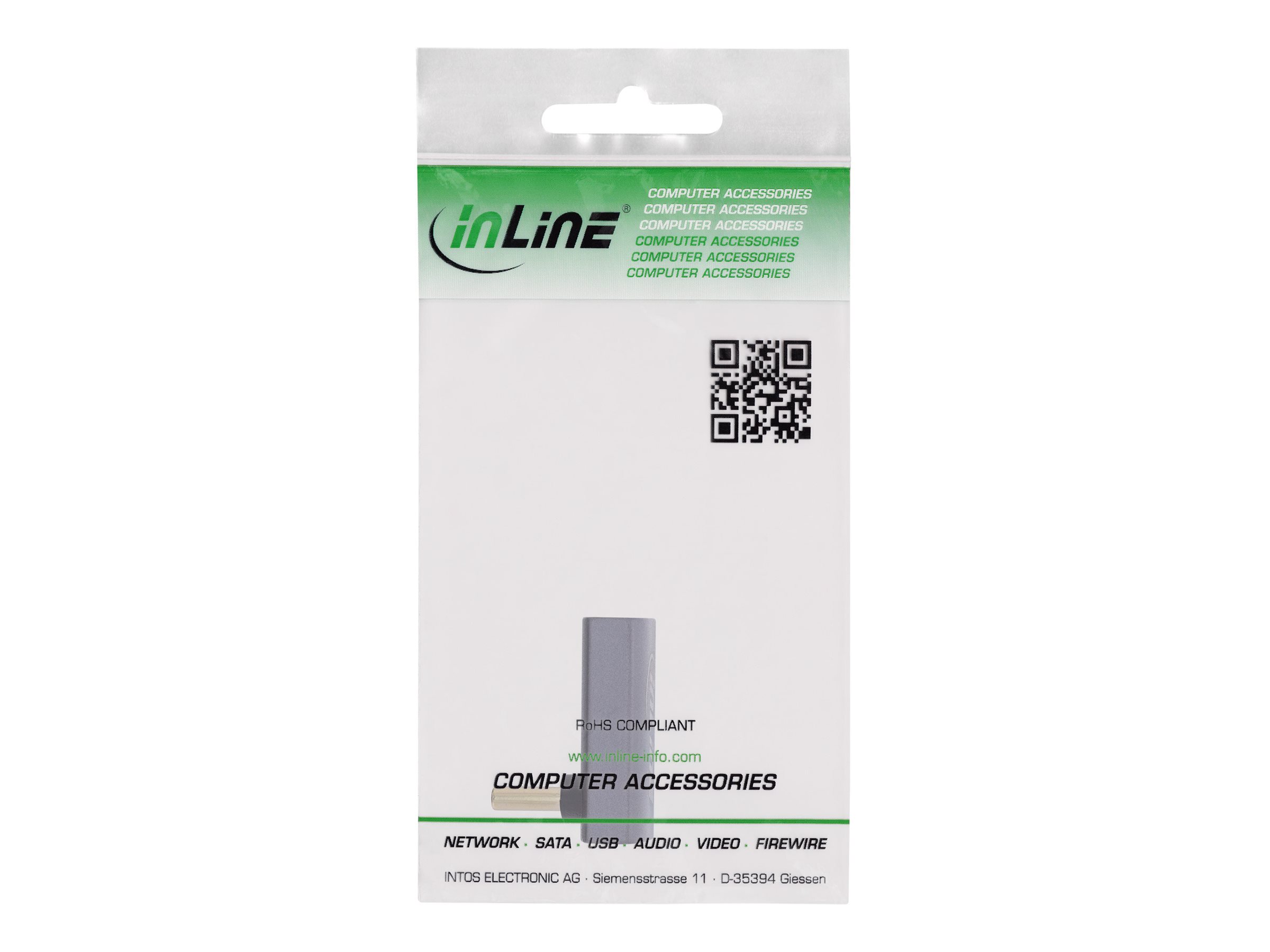 InLine USB4 Adapter USB-C Stecker/Buchse oben/unten gewinkelt 240 W 40 Gbit/s Aluminium Grau