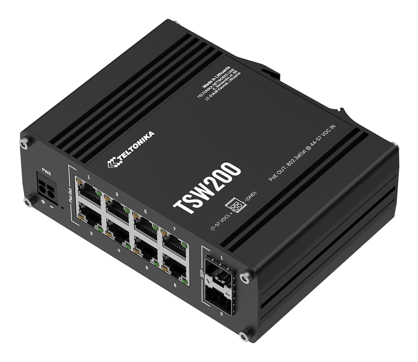 Teltonika TSW200 Unmanaged Gigabit Switch 8 Ports PoE+ 2 SFP Schwarz