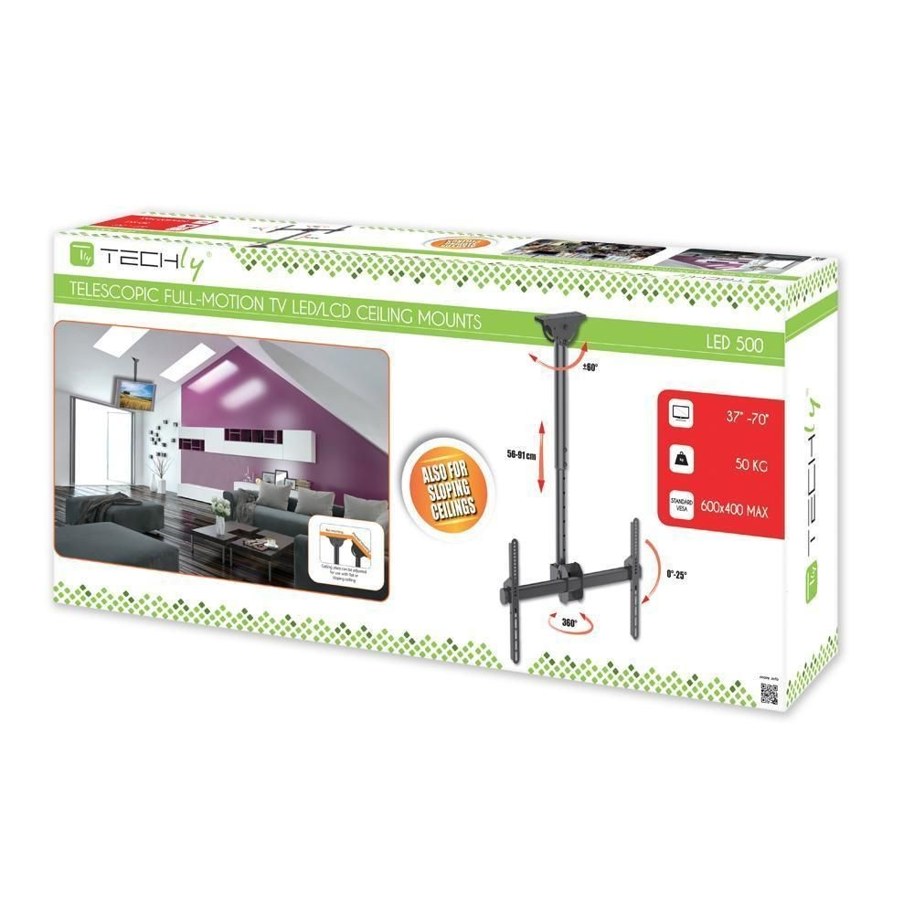 Techly ICA-CPLB-946S Teleskop-Deckenhalterung 37"–70" 50 kg Schwarz