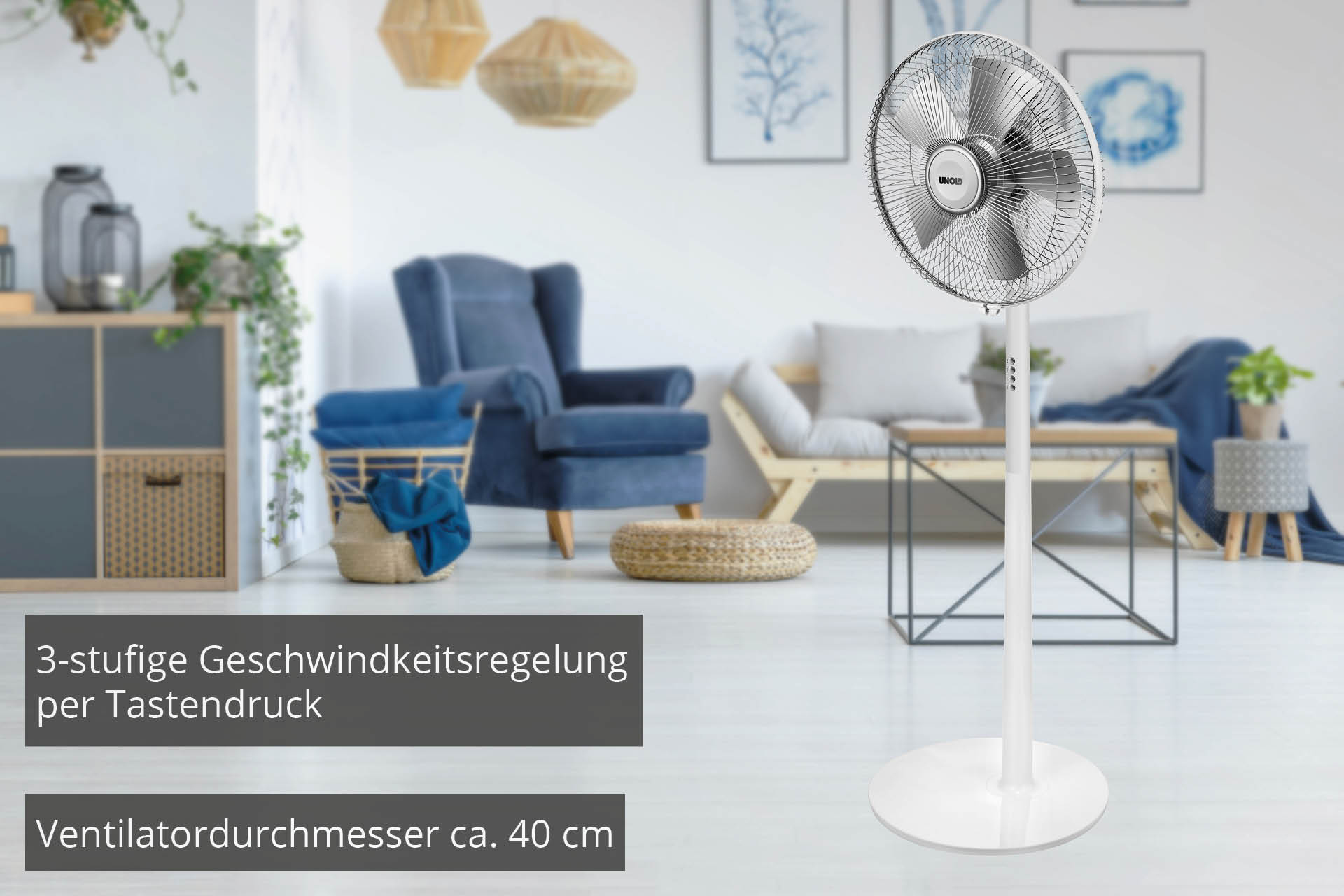 Unold Silverline 86820 Standventilator 40 cm 50 W Silber, Weiß