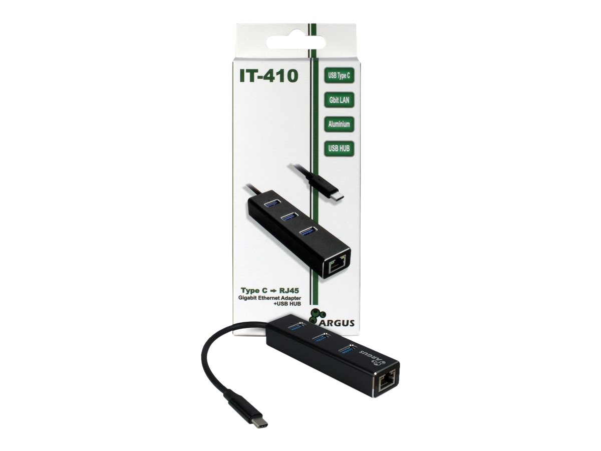 Argus IT-410 USB-Hub Netzwerkadapter 1000 Mbps Schwarz