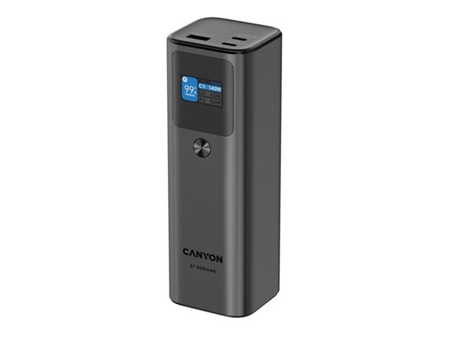 Canyon PB-2010 Powerbank 27000 mAh 97,2 Wh 140 W Power Delivery 3.1 Quick Charge 3.0 TFT-Display Dunkles Grau