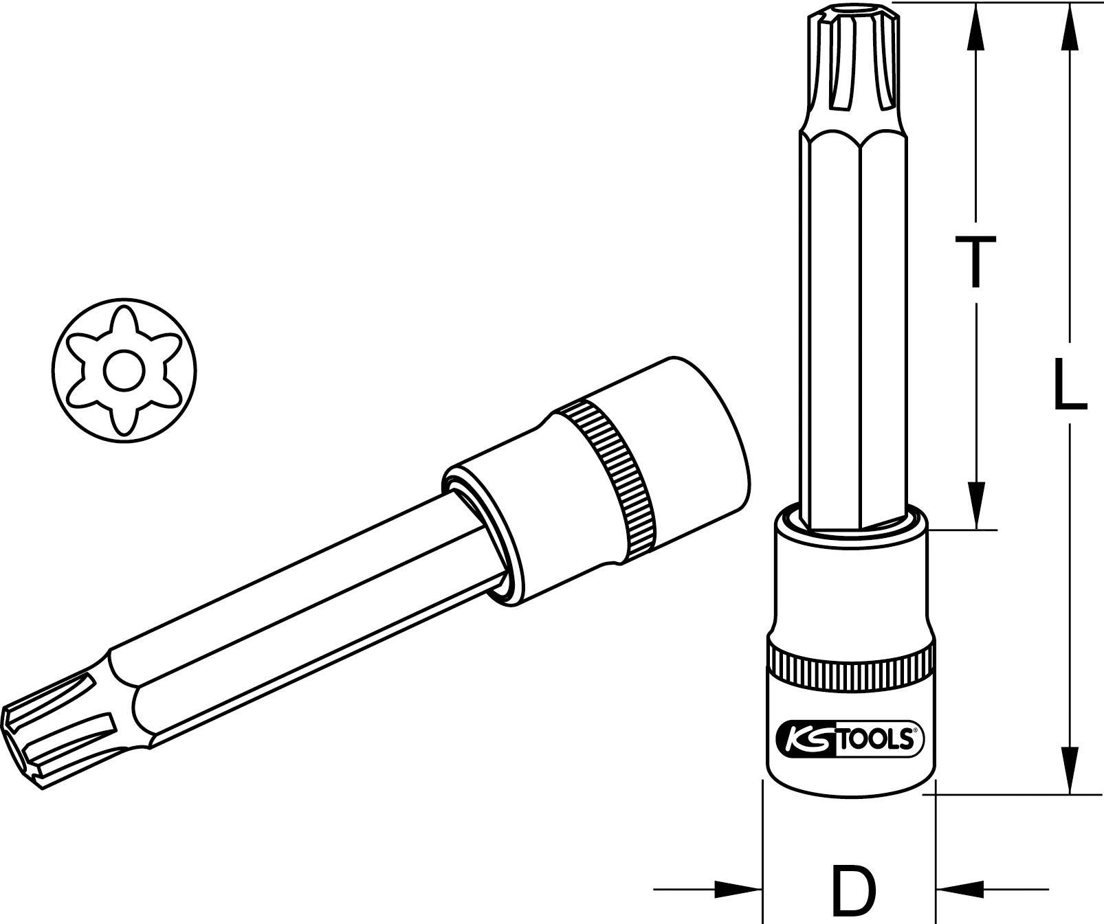 KS TOOLS Werkzeuge-Maschinen GmbH 1/2" Bit-Stecknuss RIBE mit Stirnlochbohrung, lang, M7 (911.3953)