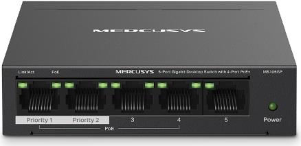 Mercusys MS105GP Netzwerk-Switch Gigabit Ethernet (10/100/1000) Power over Ethernet (PoE) Schwarz (MS105GP)