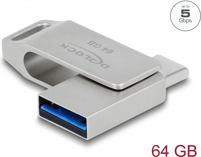 DELOCK USB 3.2 Gen 1 USB-CT + Typ-A Speicherstick 64 GB - Metallgehäuse