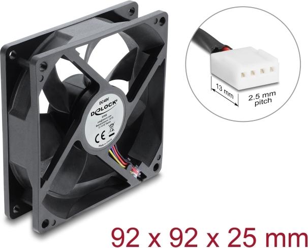 Delock Axiallüfter 48 V DC, 92 x 92 x 25 mm mit 4 Pin PWM Lüfteranschluss schwarz (67452)
