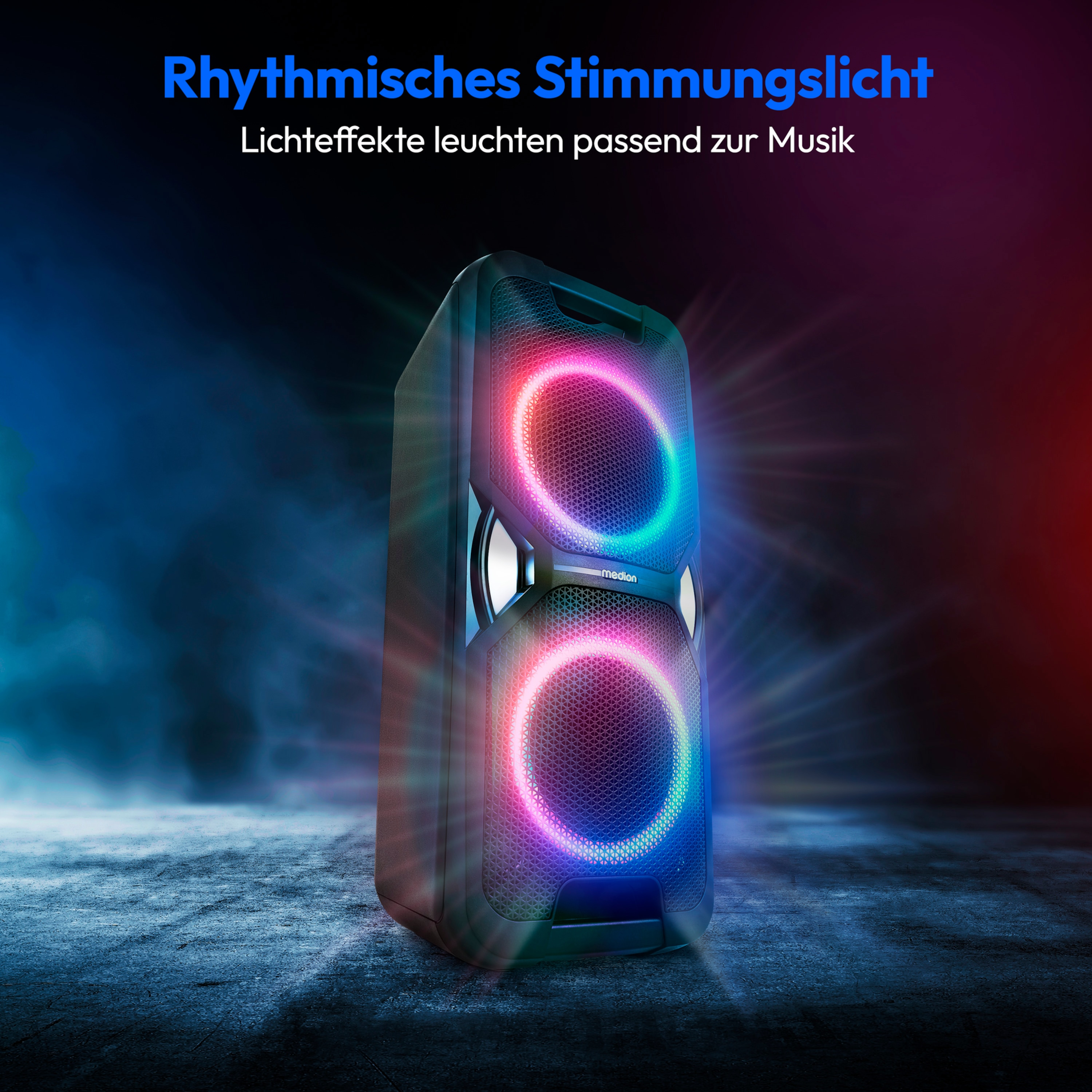 Medion LIFE PE-1 Pure Party Lautsprecher 50 W RMS 500 W Bluetooth 5 26 h Akku Schwarz