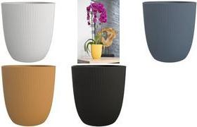 EDA Übertopf IRIS, Durchmesser: 125 mm, schwarz aus Kunststoff, für den Innenbereich geeignet, geriffelte - 1 Stück (013321 NO SX5)