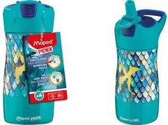 Maped PICNIK Trinkflasche DRAGON, 0,43 l, grün / blau Korpus aus Edelstahl mit Drachen-Motiv, Trinkhalm kommt - 1 Stück (871295)